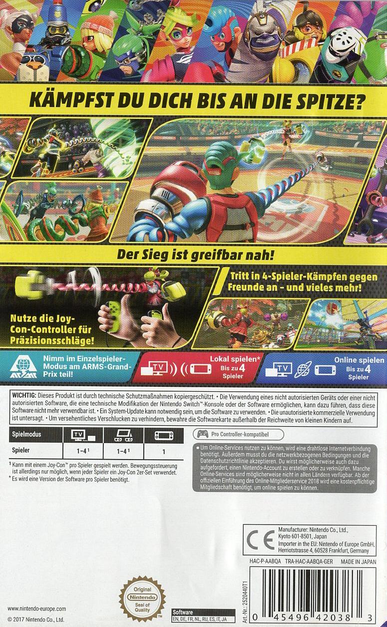 ARMS - Nintendo Switch Rückseite