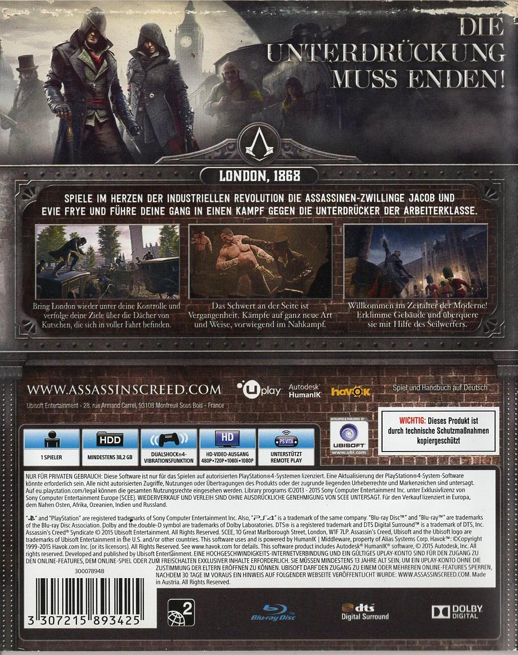 Assassin's Creed Syndicate - PlayStation 4 Rückseite