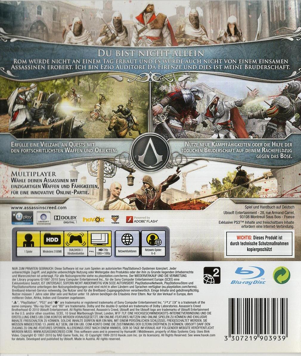 Assassin's Creed Brotherhood - PlayStation 3 Rückseite