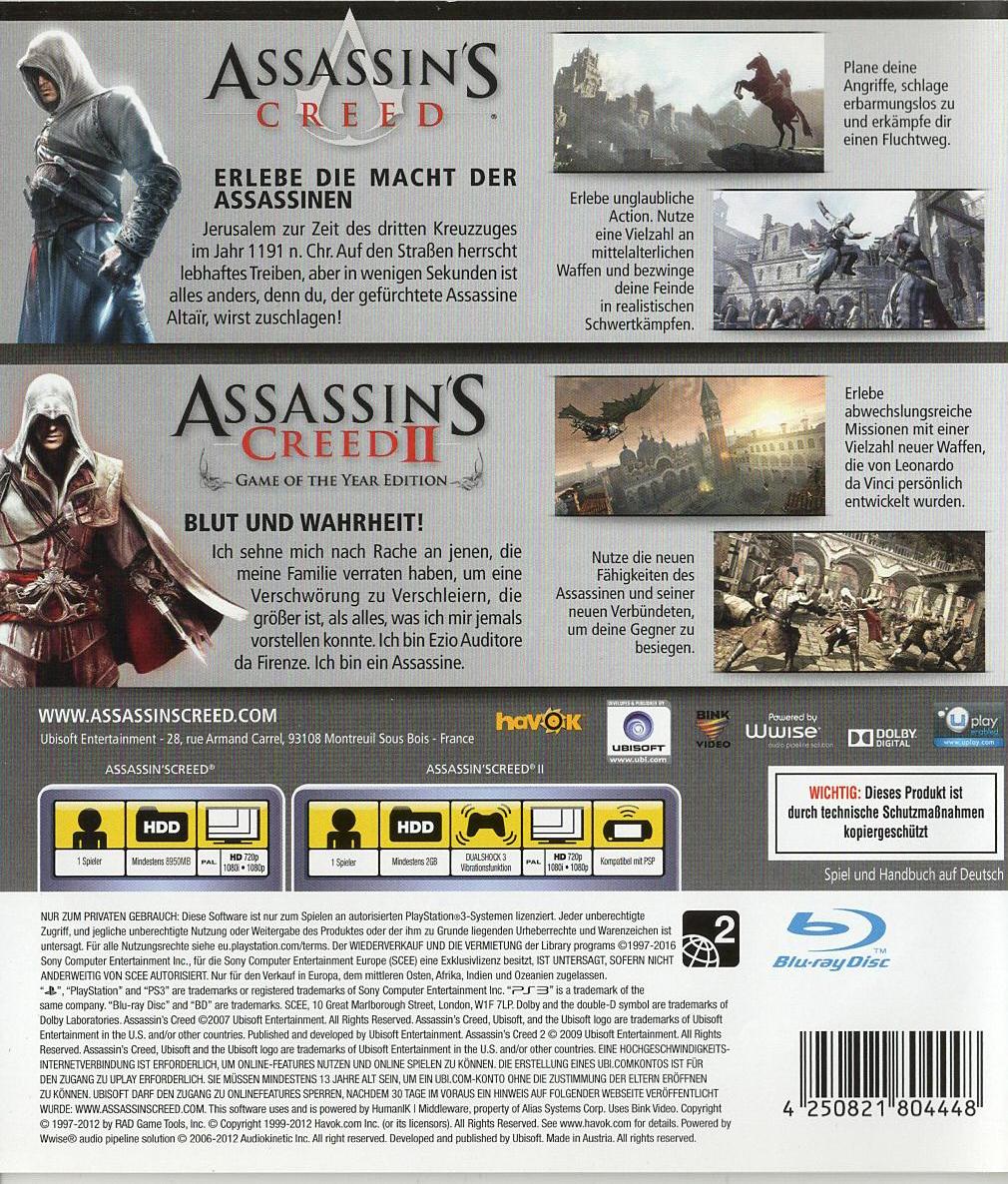 Assassin's Creed + Assassin's Creed II Game of the Year Edition - PlayStation 3 Rückseite