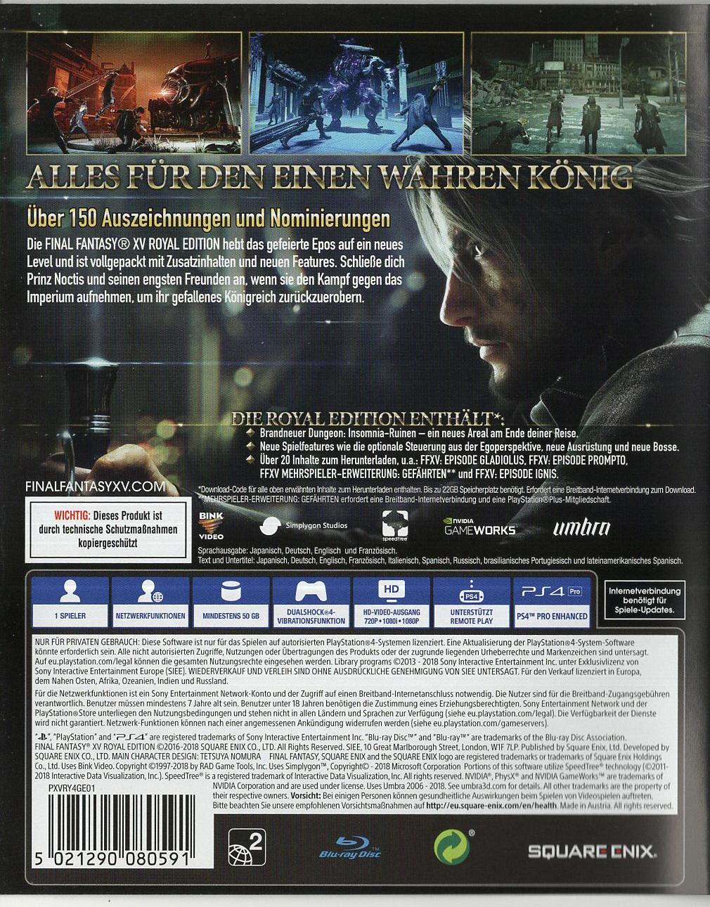 Final Fantasy XV Royal Edition - PlayStation 4 Rückseite