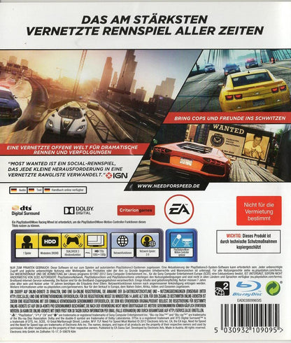 Need for Speed: Most Wanted - PlayStation 3 Rückseite