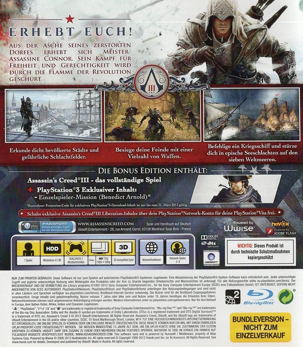 Assassin's Creed III - PlayStation 3 Rückseite