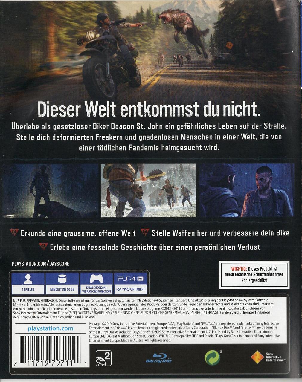 Days Gone - PlayStation 4 Rückseite