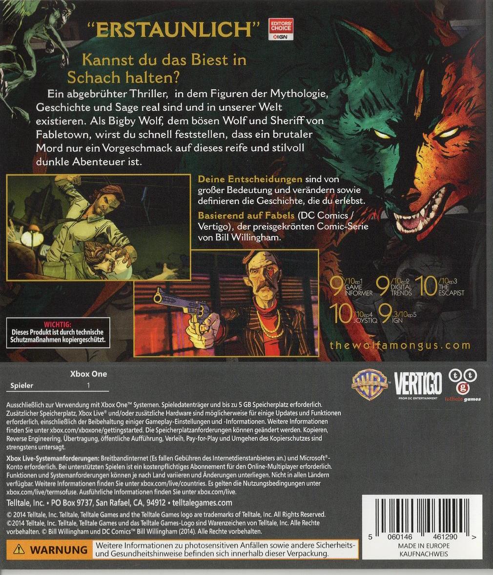 The Wolf Among Us - Xbox One Rückseite