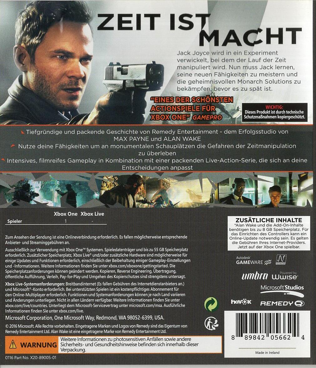 Quantum Break - Xbox One Rückseite