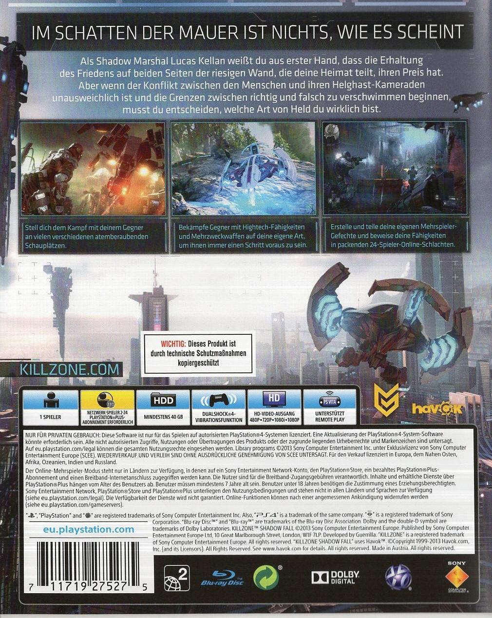 Killzone: Shadow Fall - PlayStation 4 Rückseite