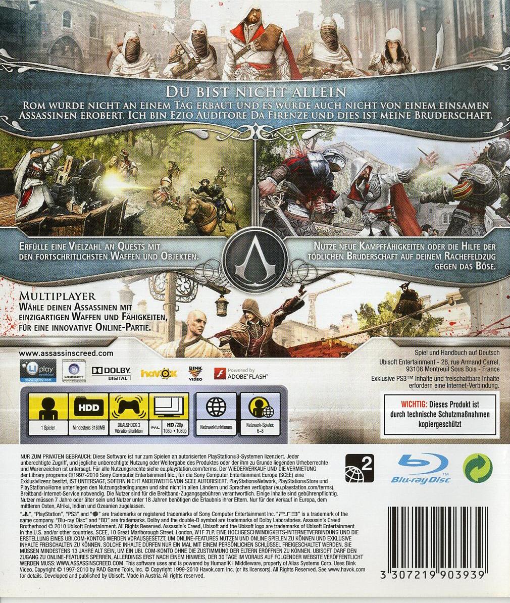 Assassin's Creed Brotherhood - PlayStation 3 Rückseite