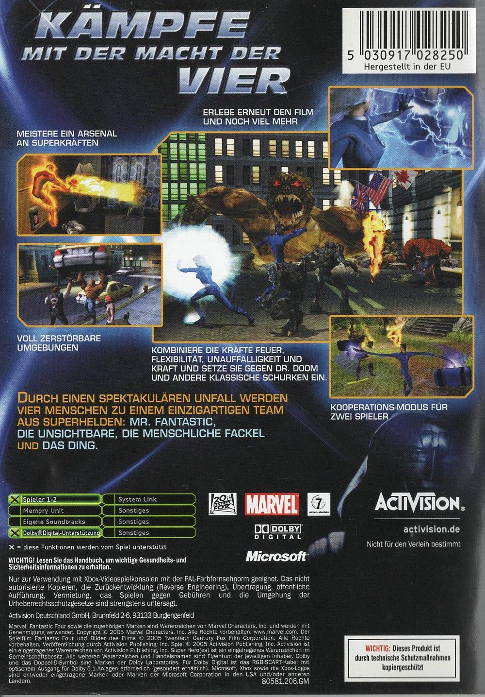 Fantastic Four - Xbox Rückseite
