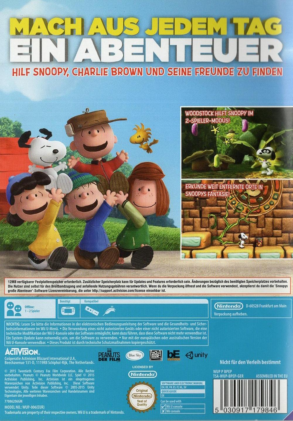Snoopys große Abenteuer - Nintendo Wii U Rückseite