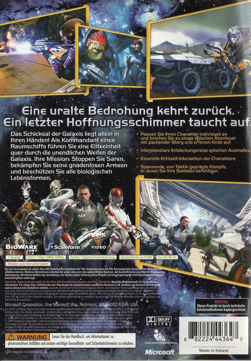 Mass Effect - Xbox 360 Rückseite