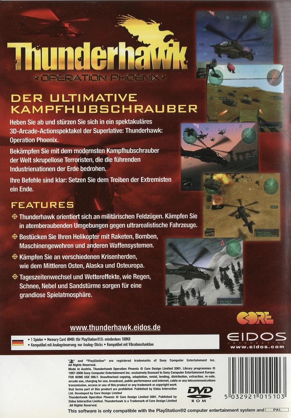Thunderhawk: Operation Phoenix - PlayStation 2 Rückseite