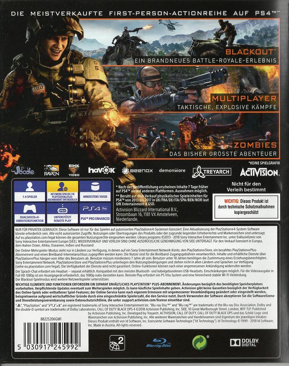 Call of Duty: Black Ops 4 - PlayStation 4 Rückseite