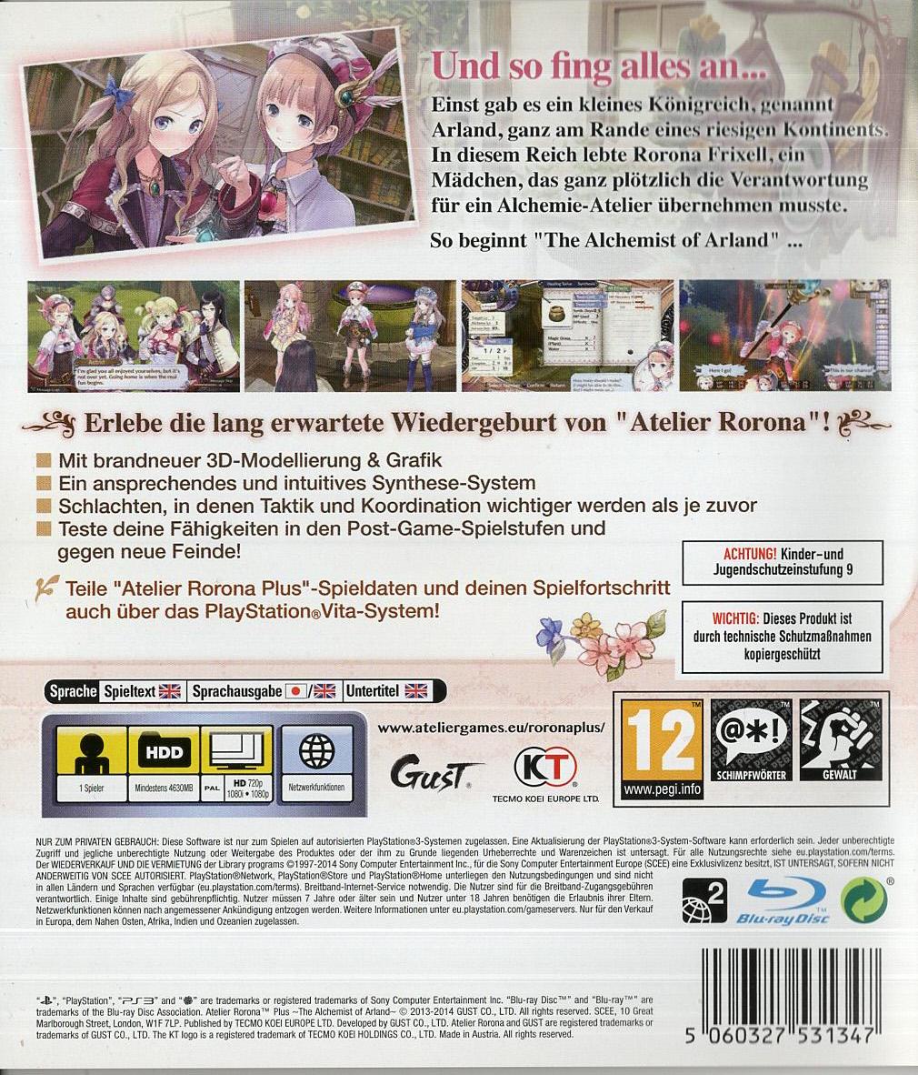 Atelier Rorona Plus: The Alchemist of Arland - PlayStation 3 Rückseite