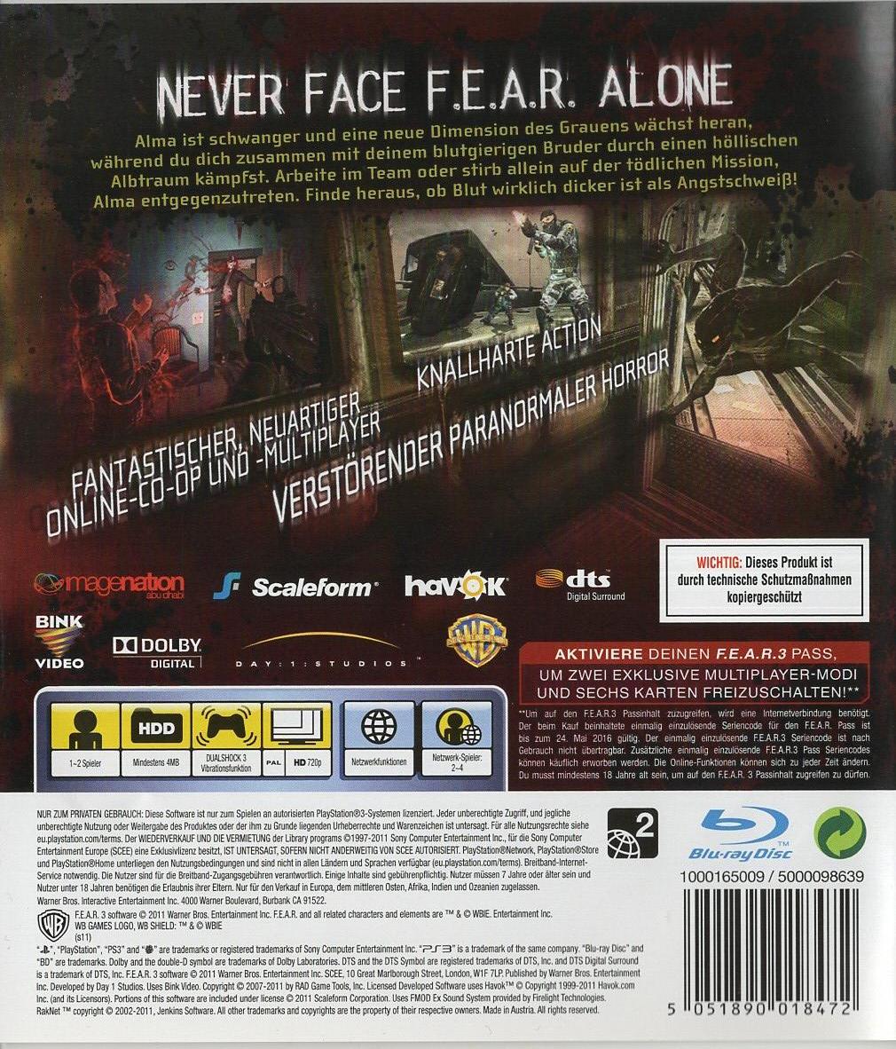 F.E.A.R. 3 - PlayStation 3 Rückseite