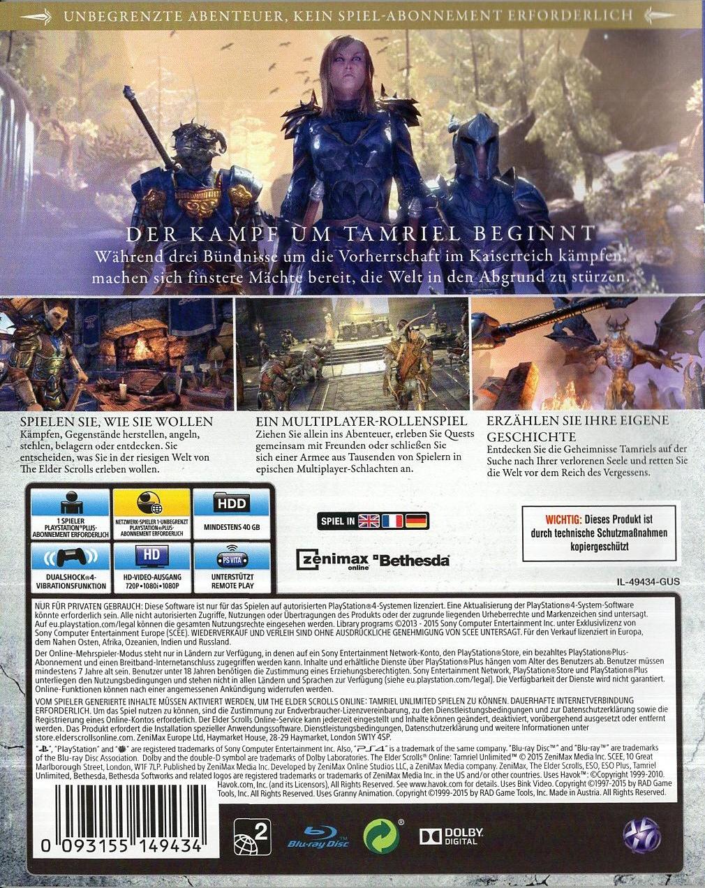 The Elder Scrolls Online: Tamriel Unlimited - PlayStation 4 Rückseite