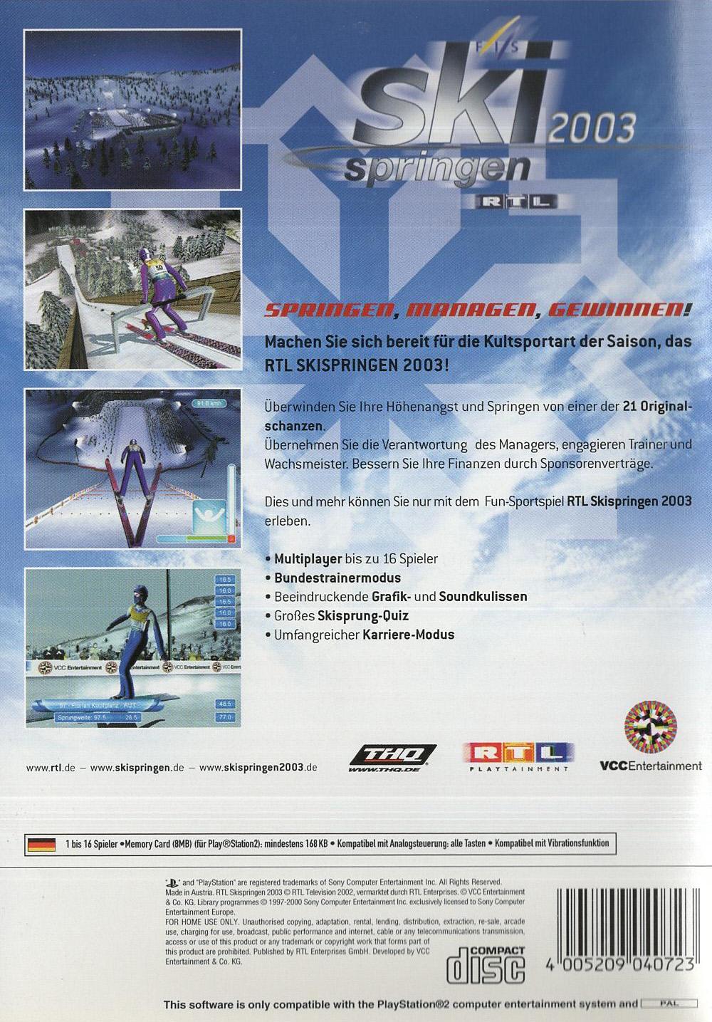 RTL Skispringen 2003 - PlayStation 2 Rückseite