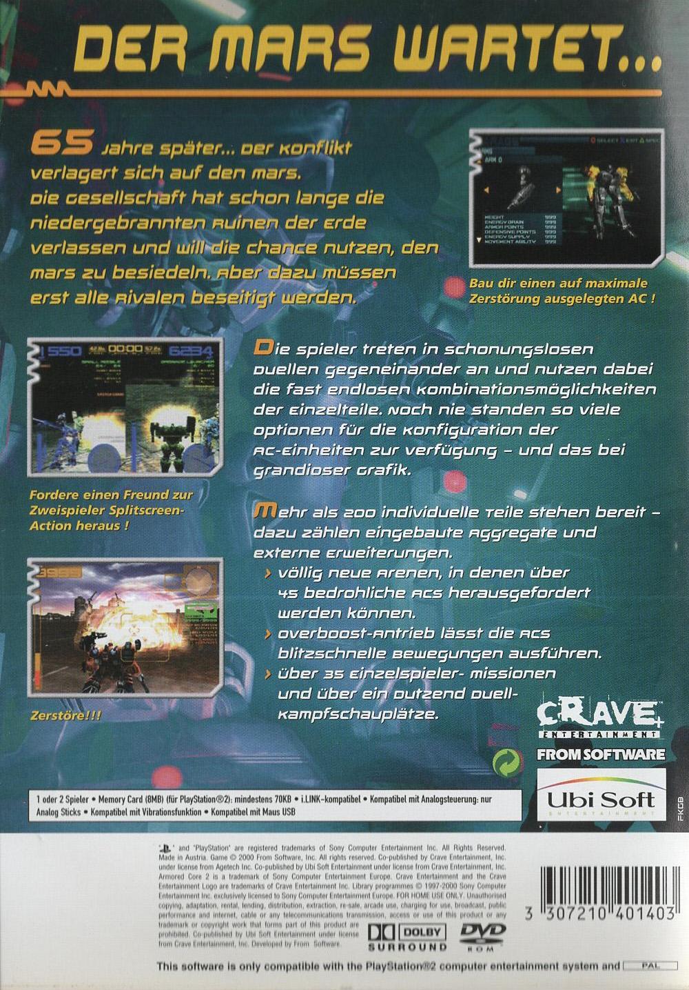 Armored Core 2 - PlayStation 2 Rückseite