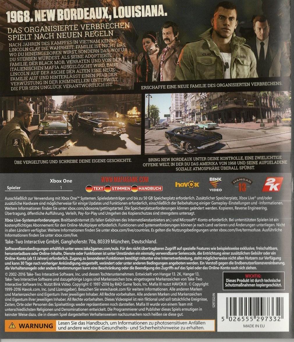 Mafia III - Xbox One Rückseite