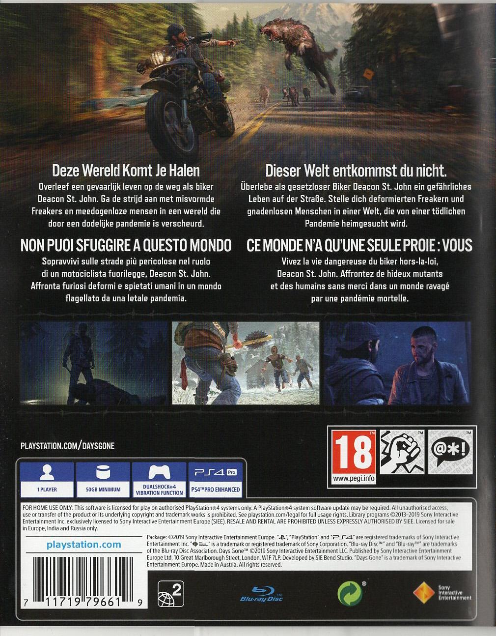Days Gone - PlayStation 4 Rückseite