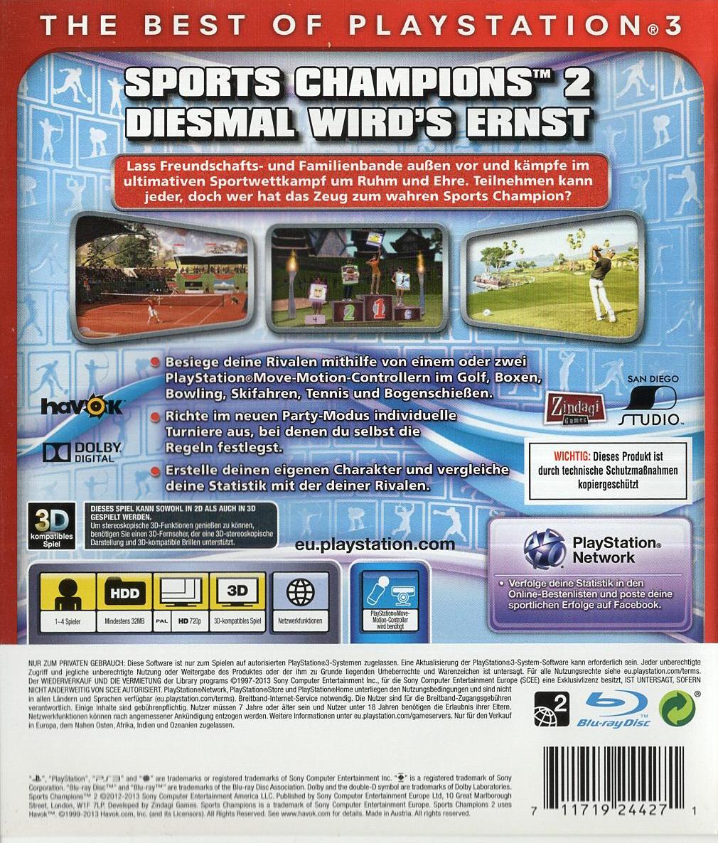 Sports Champions 2 - PlayStation 3 Rückseite