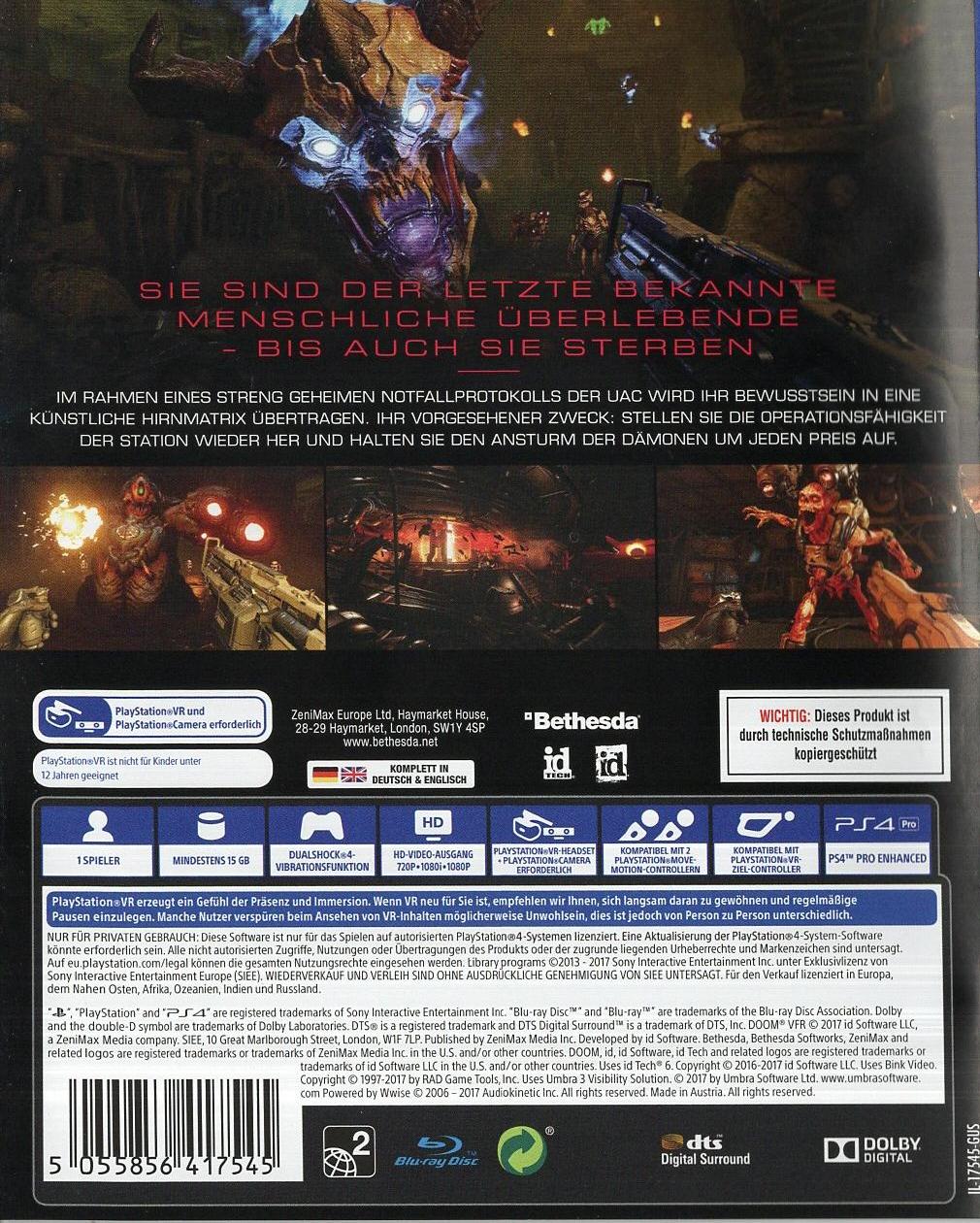 Doom VFR - PlayStation 4 Rückseite