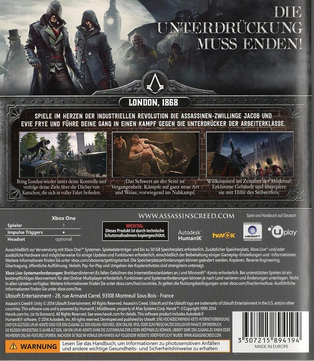 Assassin's Creed Syndicate - Xbox One Rückseite