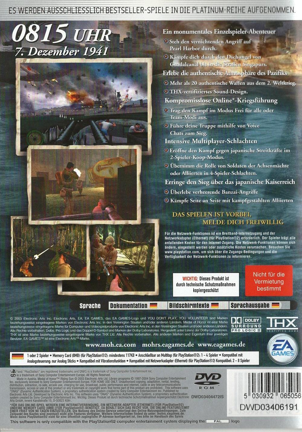 Medal of Honor: Rising Sun - PlayStation 2 Rückseite