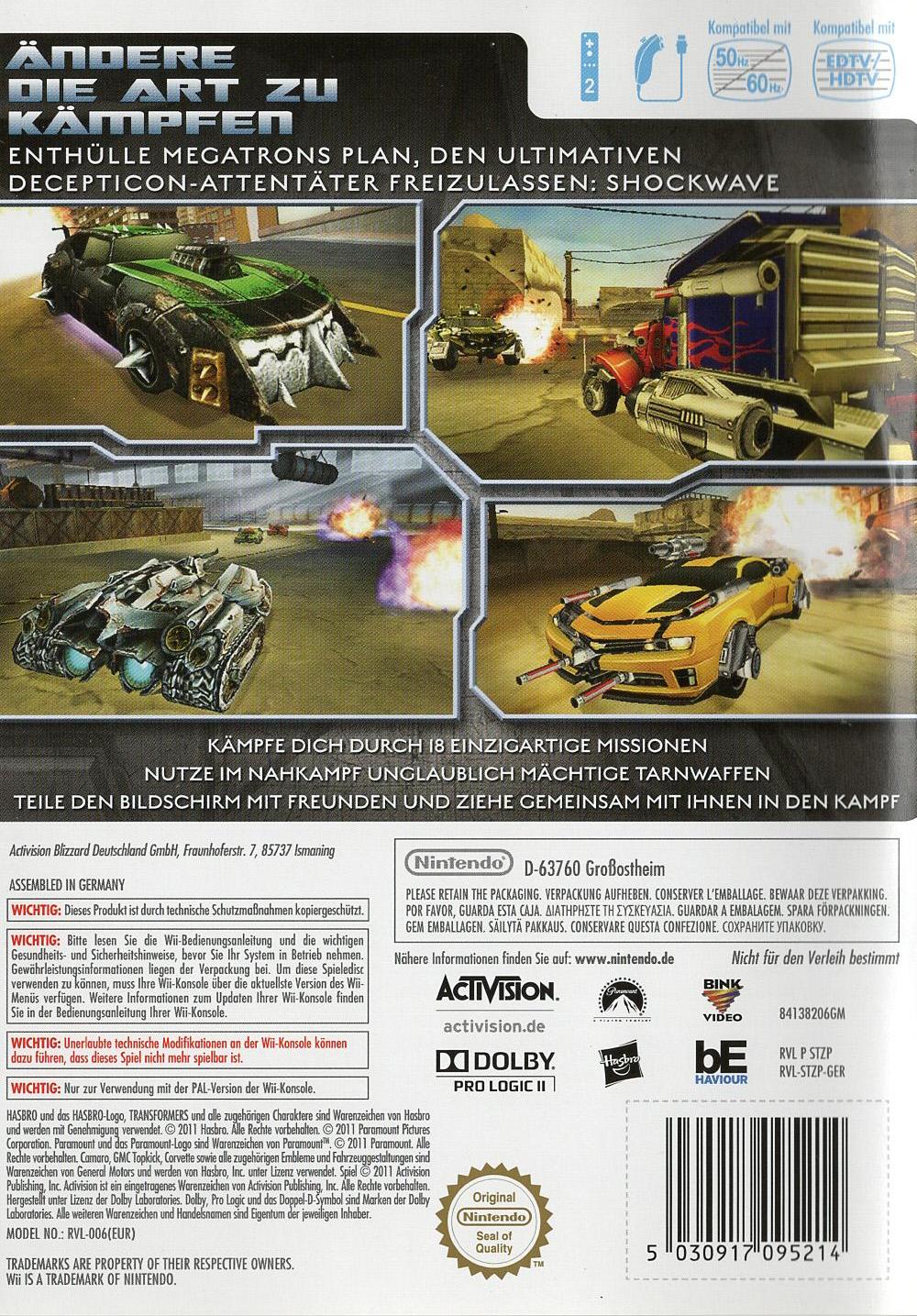 Transformers 3: Stealth Force Edition - Nintendo Wii Rückseite