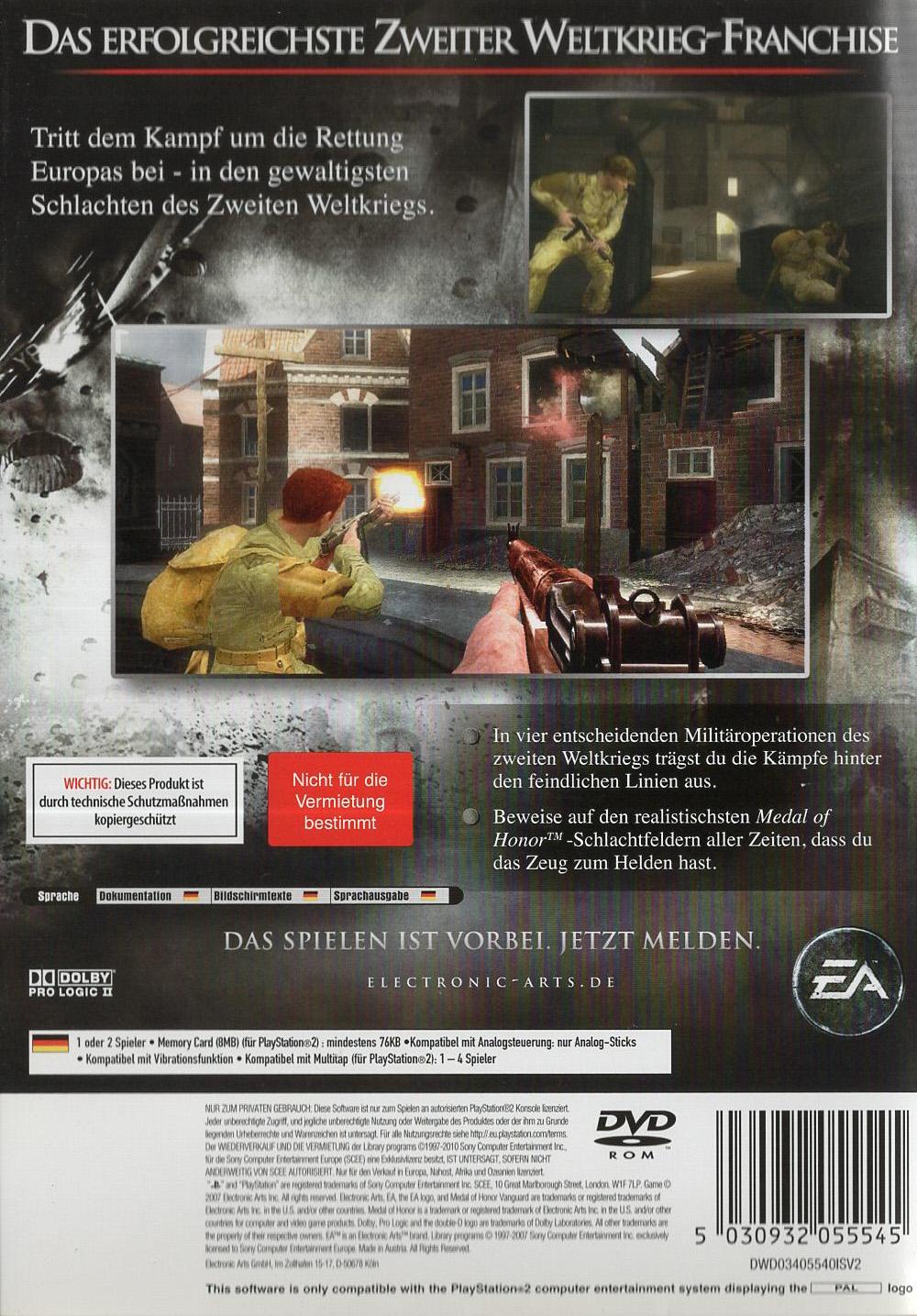 Medal of Honor: Vanguard - PlayStation 2 Rückseite