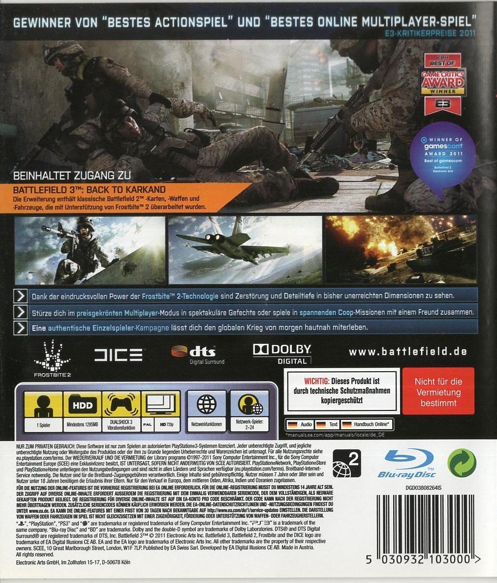 Battlefield 3 Limited Edition - PlayStation 3 Rückseite