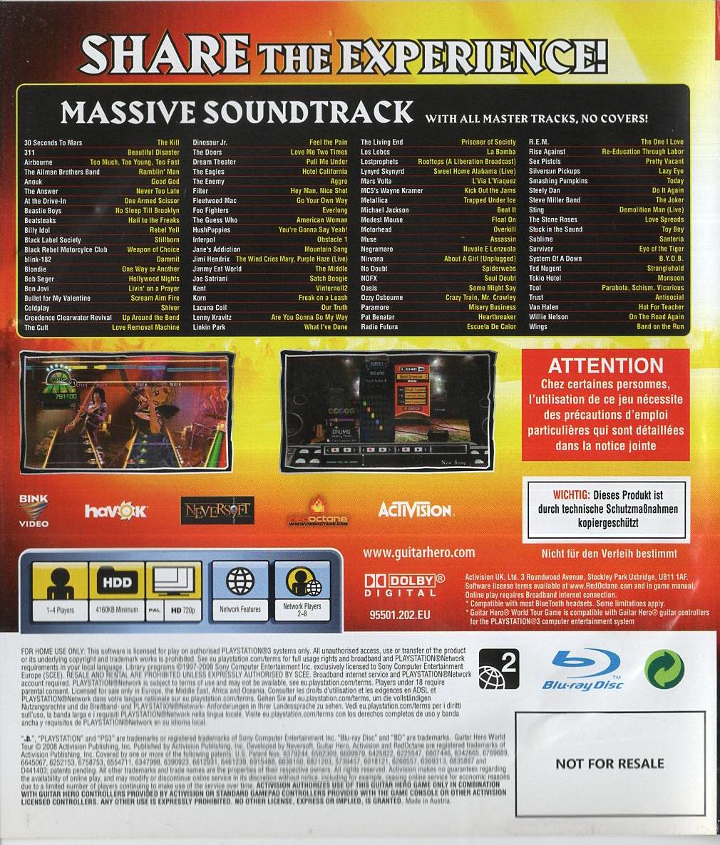 Guitar Hero World Tour - PlayStation 3 Rückseite