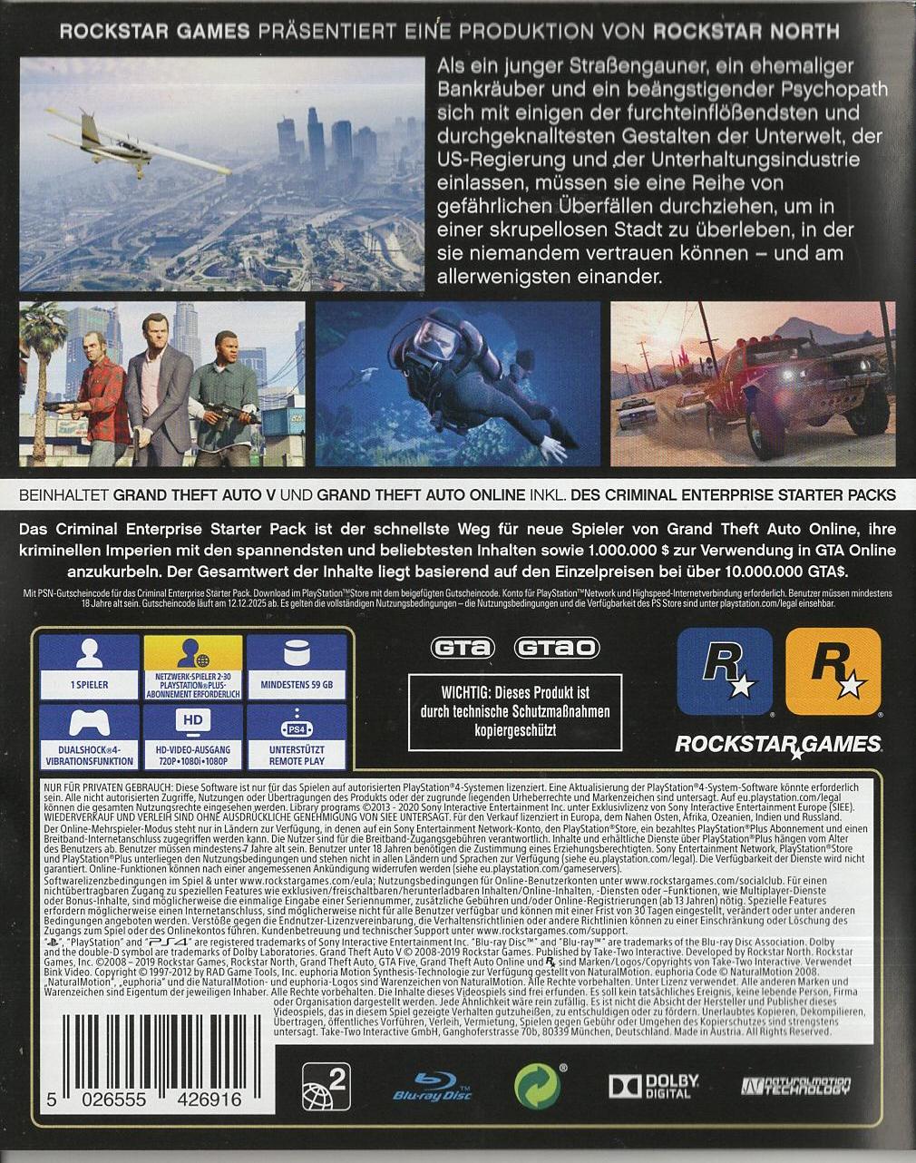 Grand Theft Auto V: Premium Edition - PlayStation 4 Rückseite