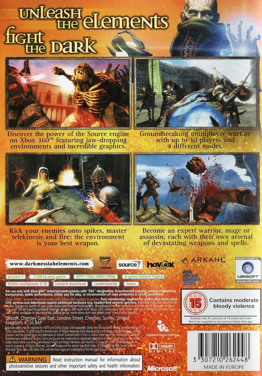 Dark Messiah of Might and Magic: Elements - Xbox 360 Rückseite