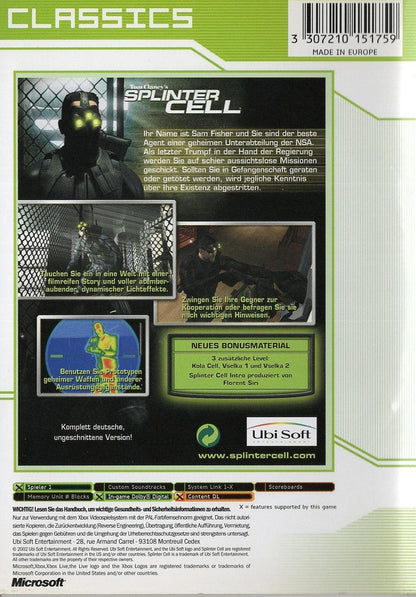 Tom Clancy's Splinter Cell - Xbox Rückseite