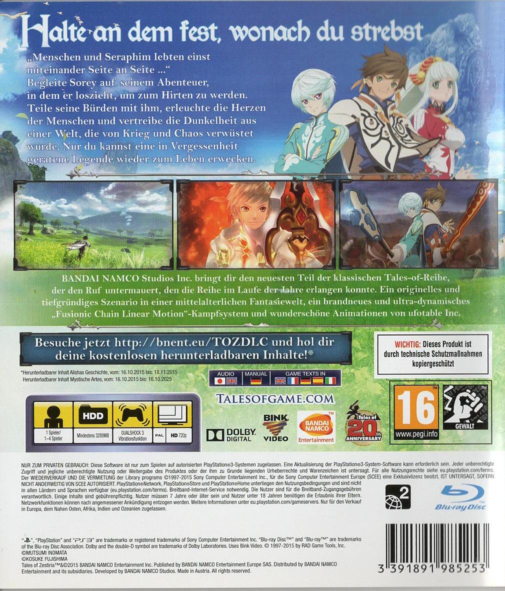 Tales of Zestiria - PlayStation 3 Rückseite