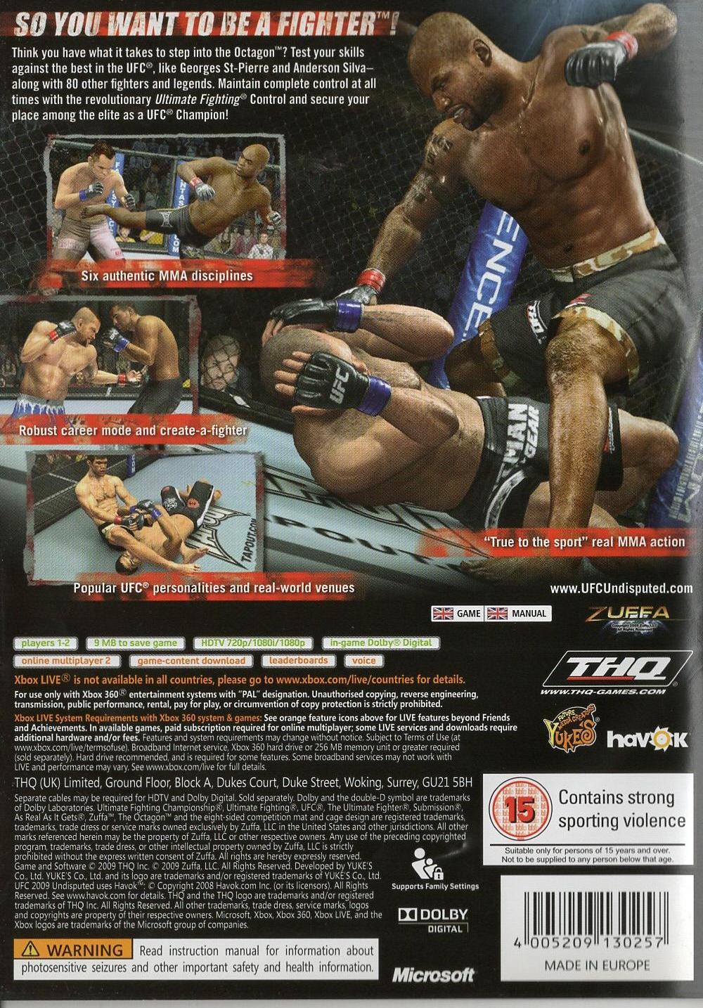 UFC 2009 Undisputed - Xbox 360 Rückseite