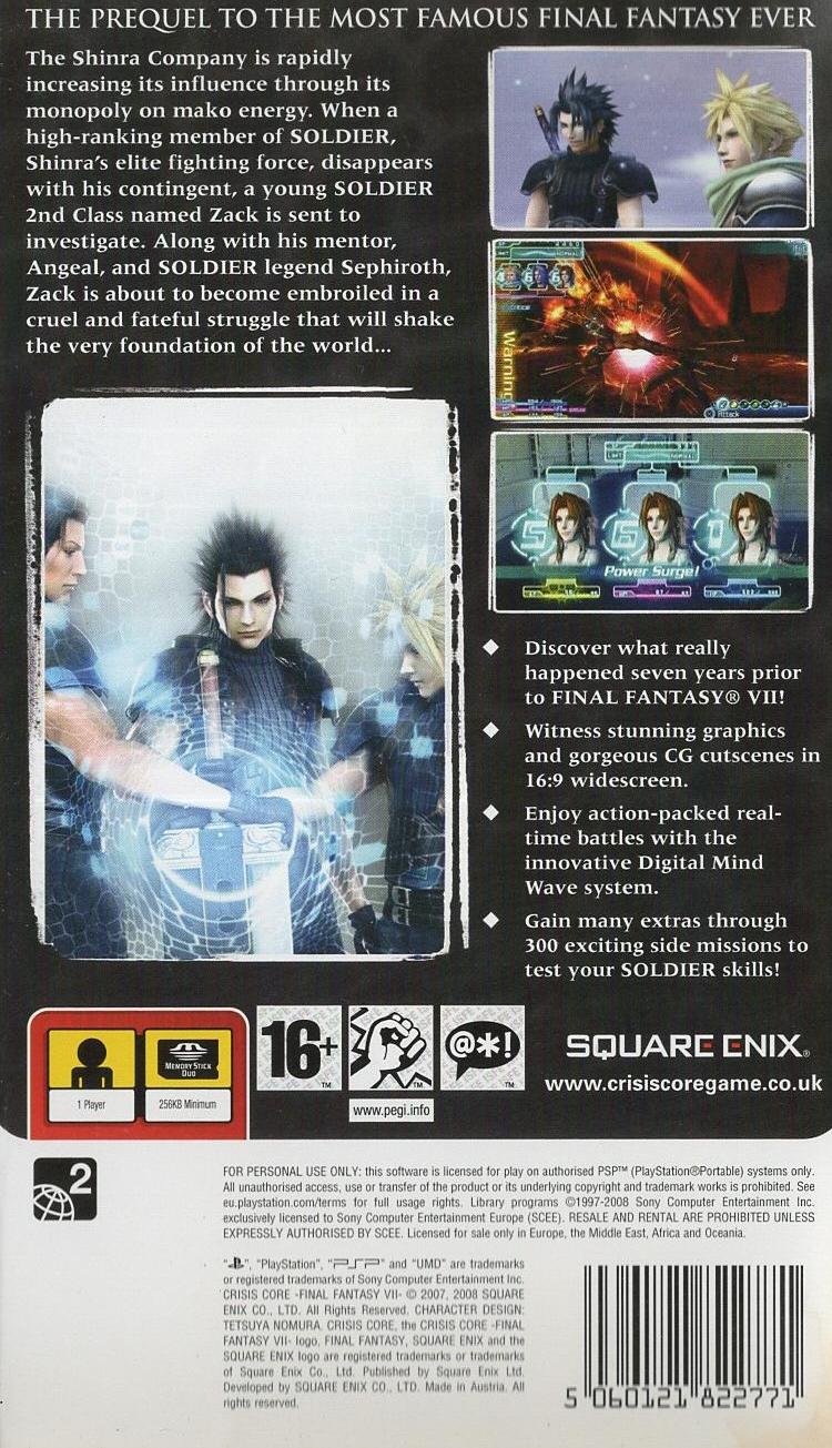 Crisis Core: Final Fantasy VII - PlayStation Portable Rückseite