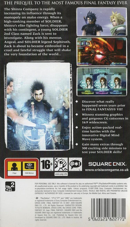 Crisis Core: Final Fantasy VII - PlayStation Portable Rückseite