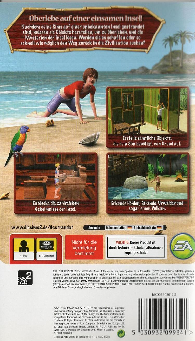 Die Sims 2: Gestrandet - PlayStation Portable Rückseite