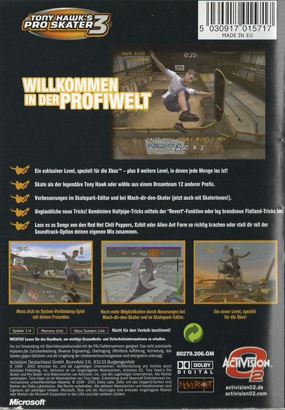 Tony Hawk's Pro Skater 3 - Xbox Rückseite