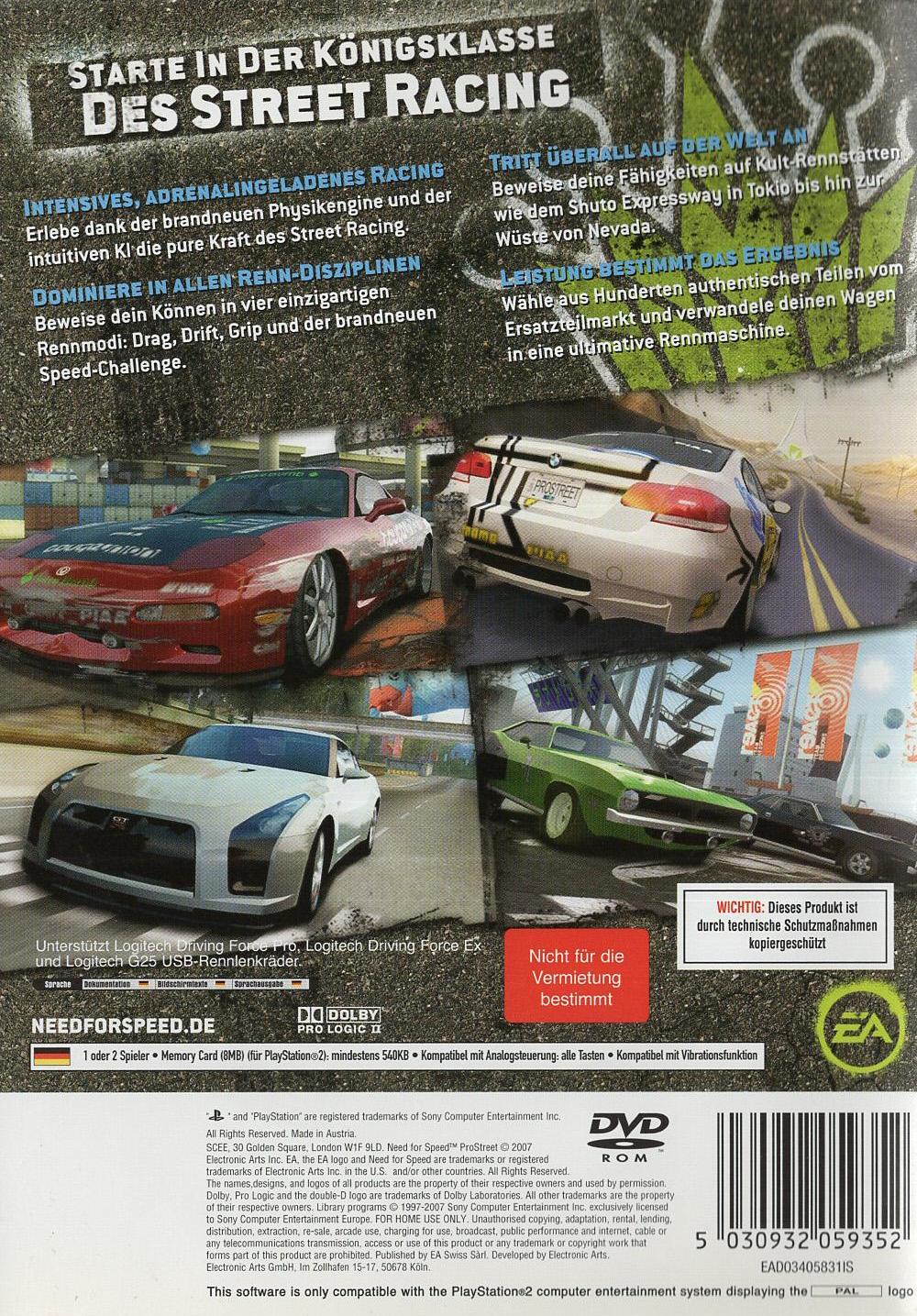 Need for Speed ProStreet - PlayStation 2 Rückseite