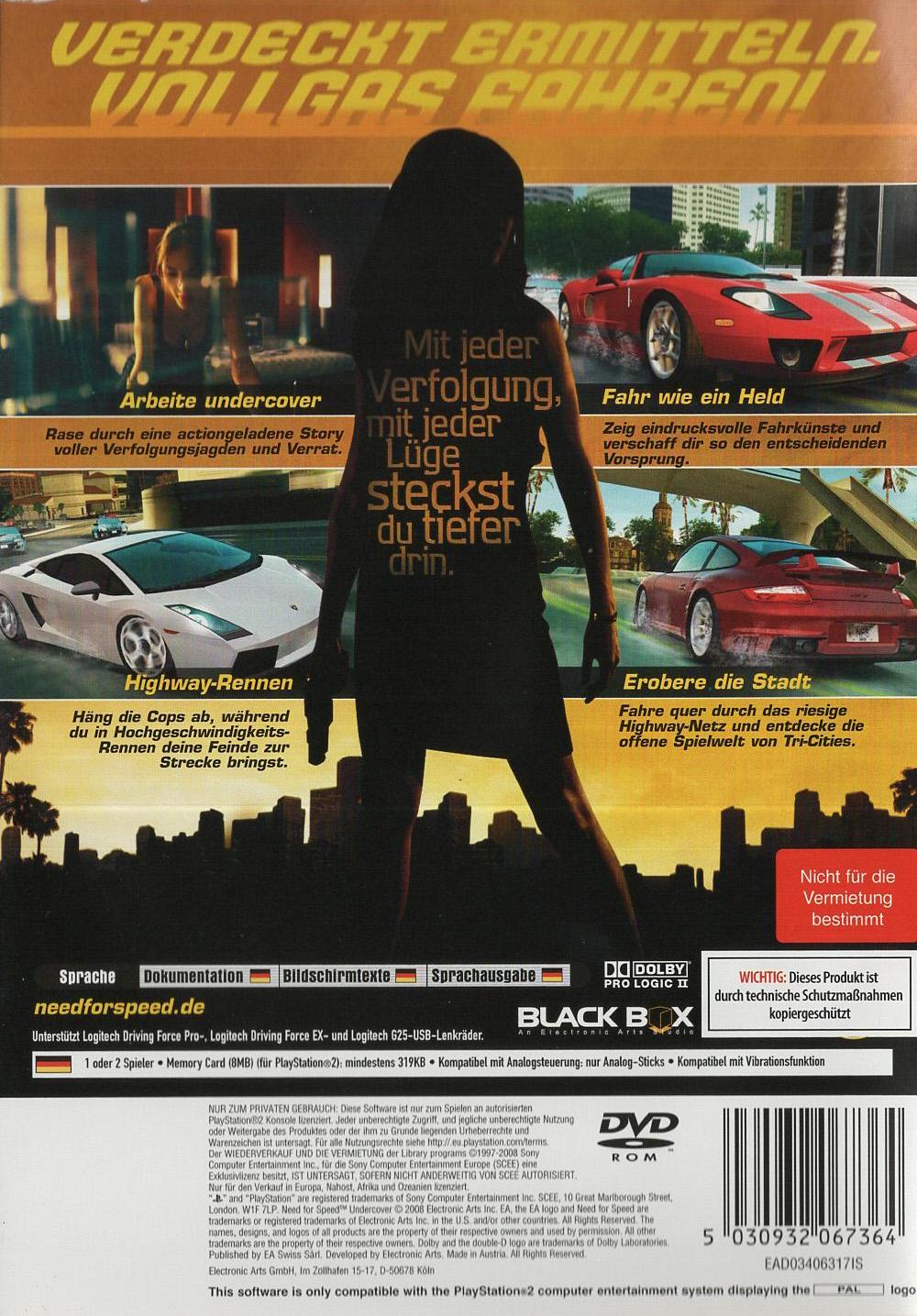 Need for Speed: Undercover - PlayStation 2 Rückseite