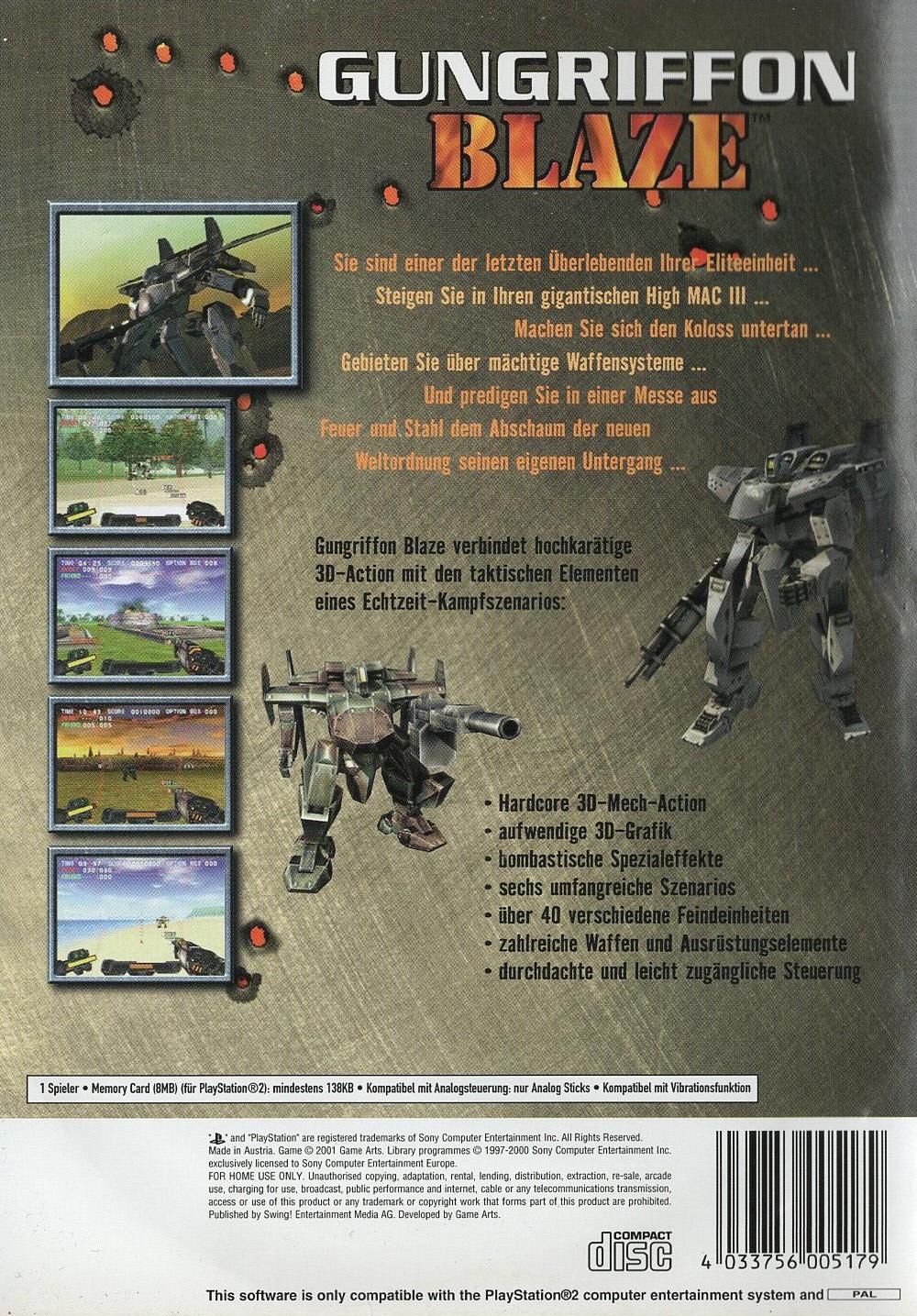 Gungriffon Blaze - PlayStation 2 Rückseite