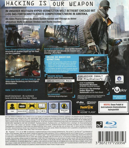 Watch Dogs - PlayStation 3 Rückseite