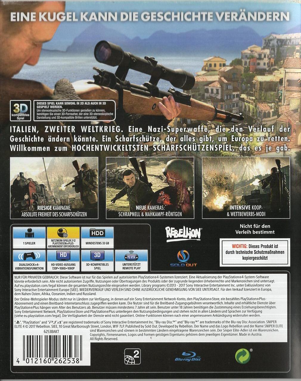 Sniper Elite 4 - PlayStation 4 Rückseite