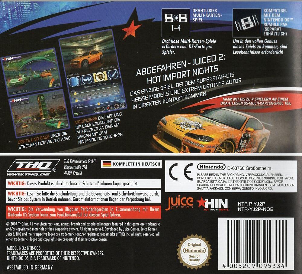 Juiced 2: Hot Import Nights - Nintendo DS Rückseite