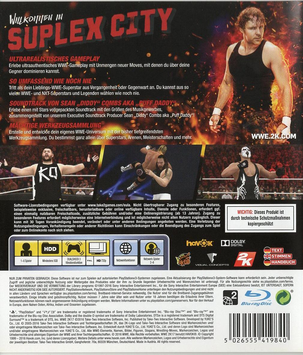 WWE 2K17 - PlayStation 3 Rückseite