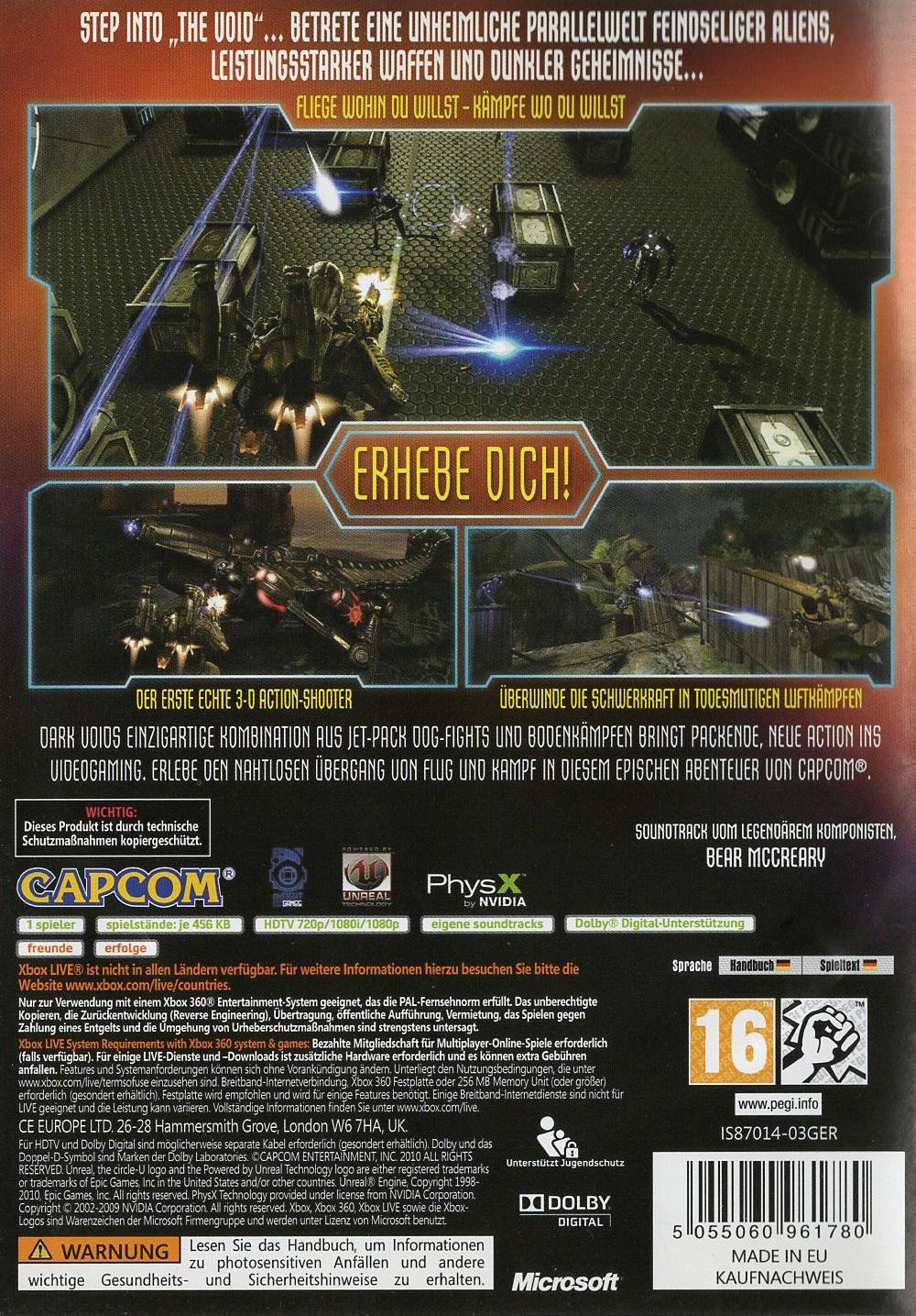 Dark Void - Xbox 360 Rückseite
