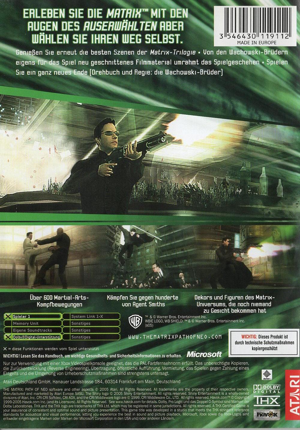 The Matrix: Path of Neo - Xbox Rückseite